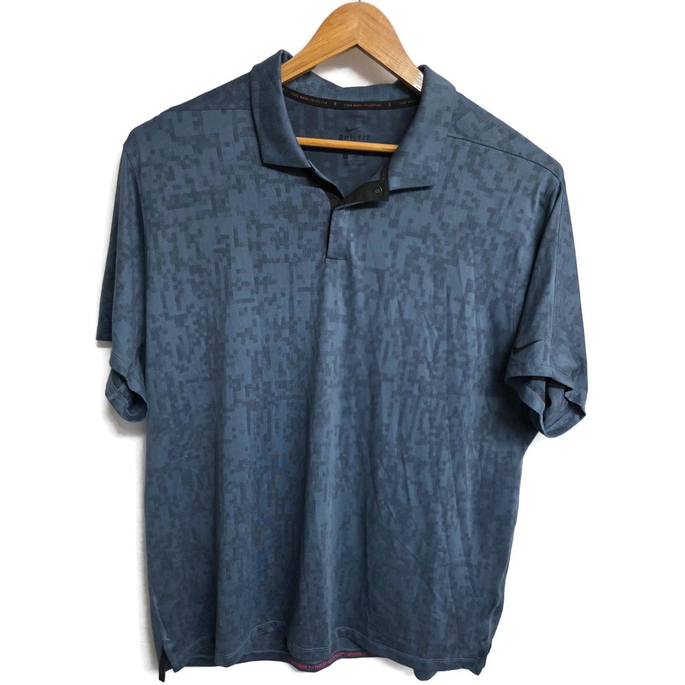 Nike Tiger Woods Collection Dri-FIT Golf Polo Blue Camo Men XXL